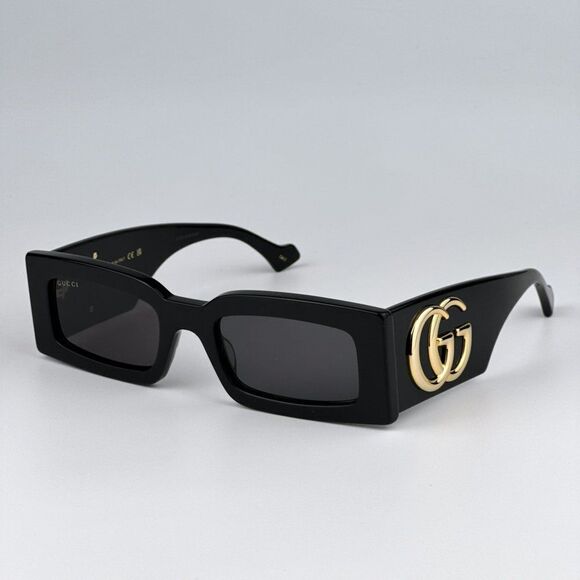 NEW Gucci GG1425S 001 Black Grey Rectangle Unisex Sunglasses GG 1425S - Picture 1 of 14